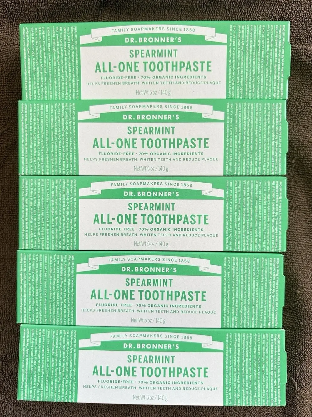 5 Pack DR BRONNER'S All-One Toothpaste Spearmint 5 oz NEW in box